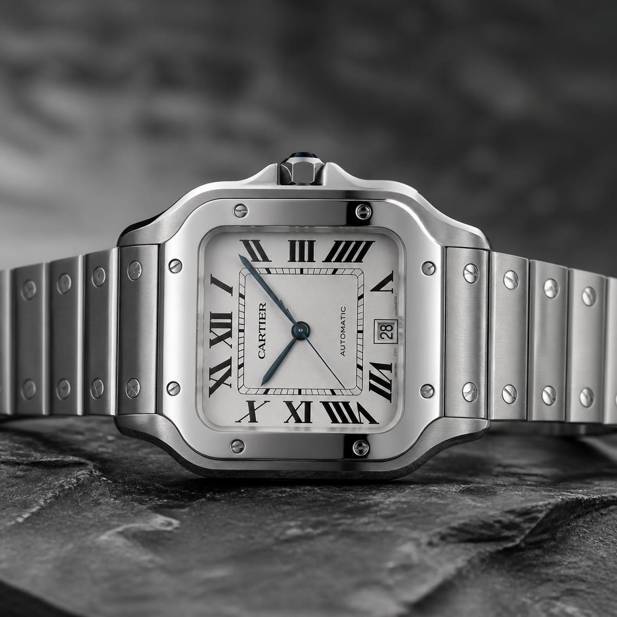 Cartier Santos de Cartier Large WSSA0018 — Silvered opaline with Roman numerals