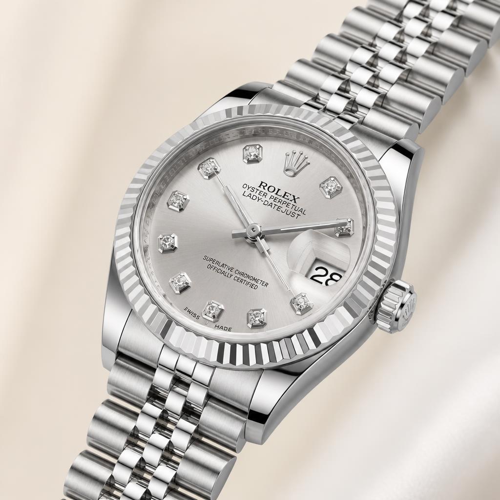 Rolex Lady-Datejust 28 279174 — Silver, diamond hour markers
