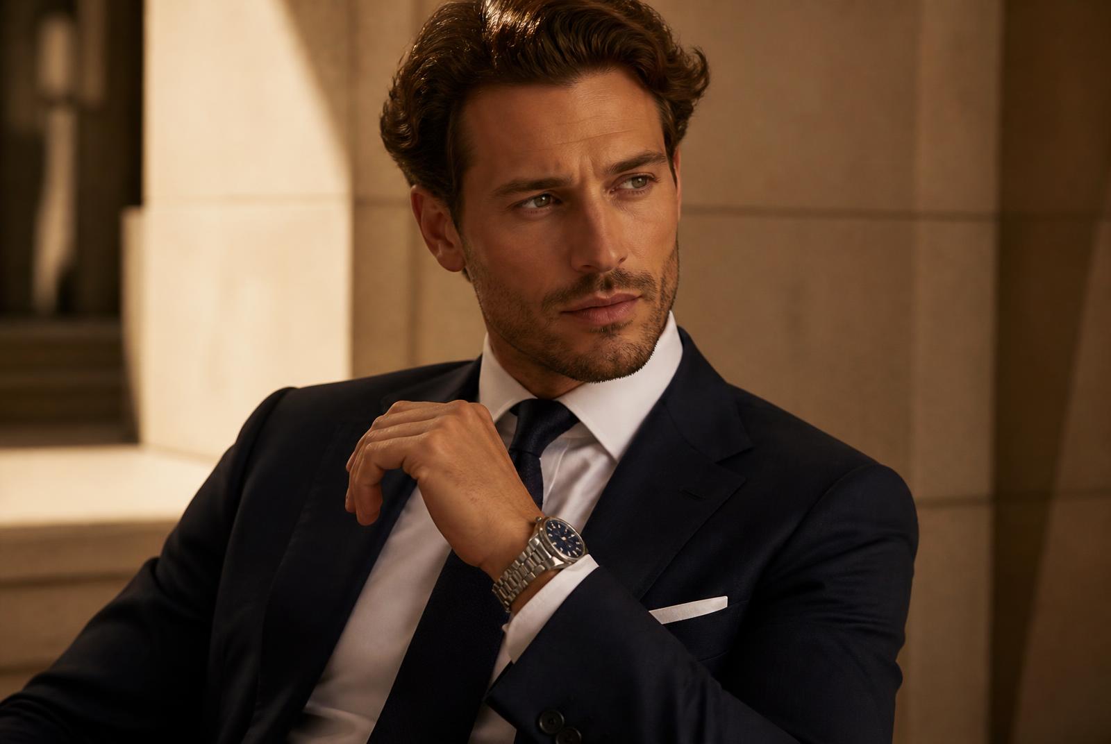 Luxury sports watch photographed in editorial light